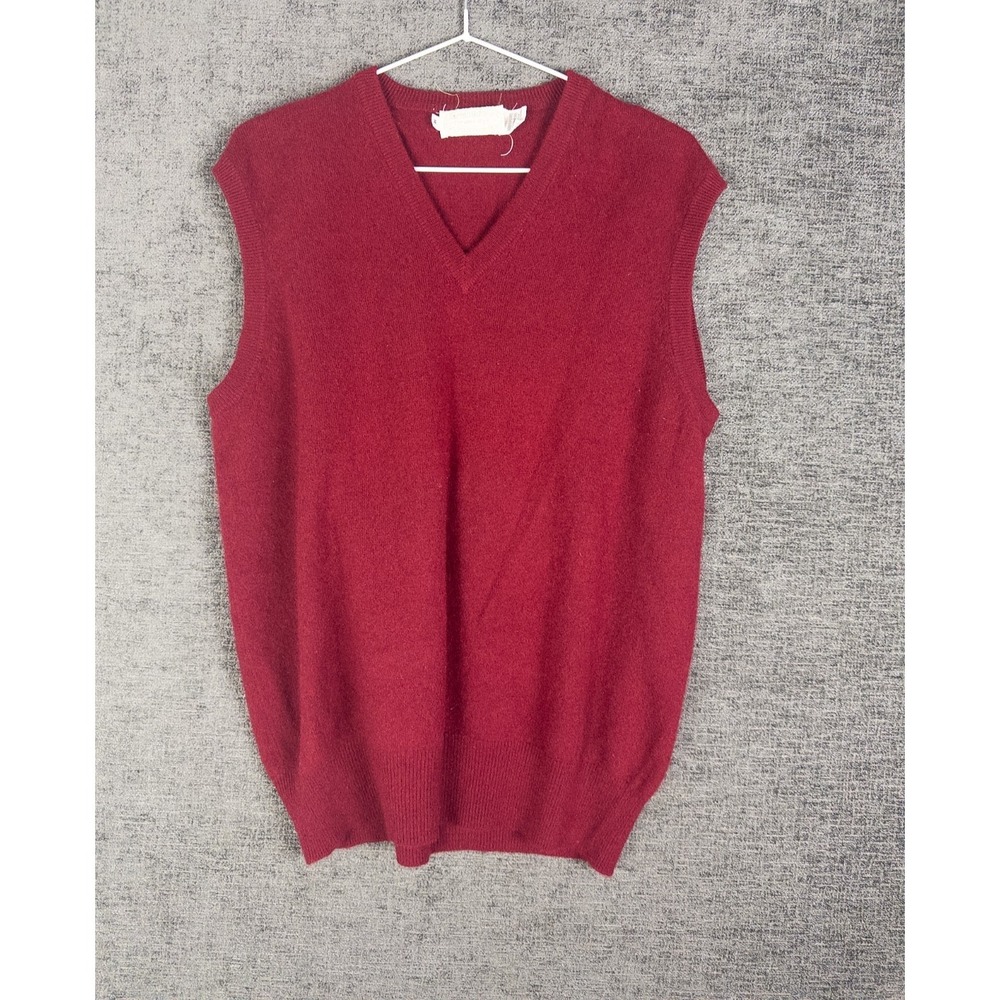 VTG Bloomingdales Mens Cashmere Vest M Red V Neck Pullover Preppy Solid